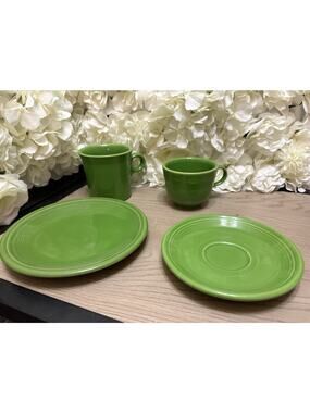 Fiesta Ware Shamrock Green Coffee/Tea Cups with Saucers Set of 2